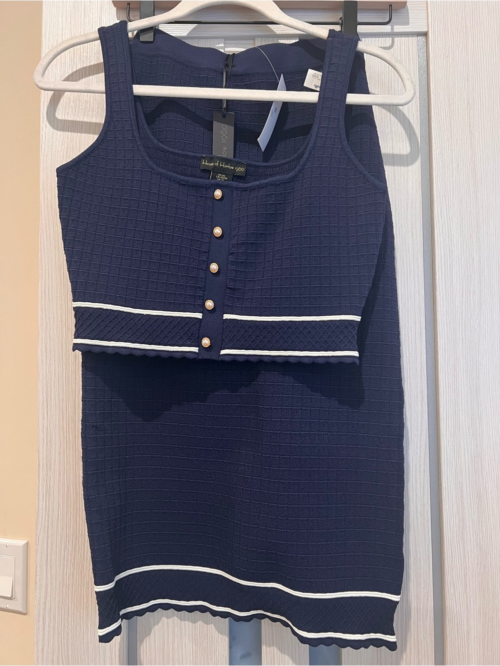 House of Harlow 1960 Navy Cropped Knit Tank with White Trim